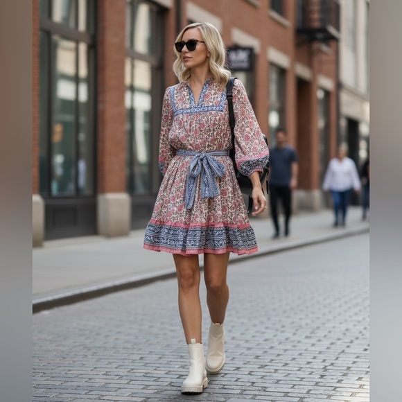 Cleobella Dresses & Skirts - Cleobella Women’s Bohemian Magdalena Sunset Mini Dress With Tie Belt Size Large